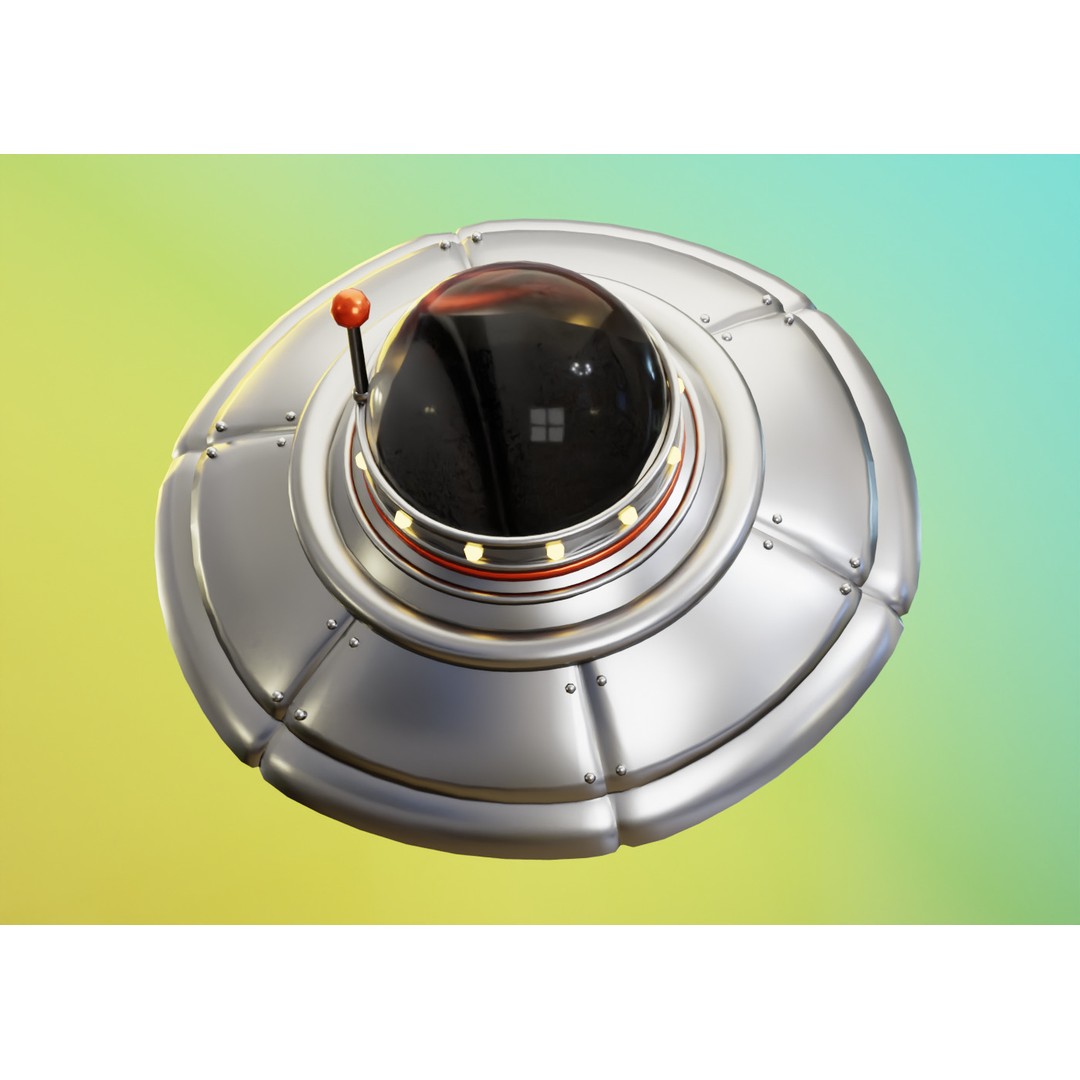 Cartoon UFO 3D Model – Low Poly Flying Saucer, PBR Textures, FBX - View 6