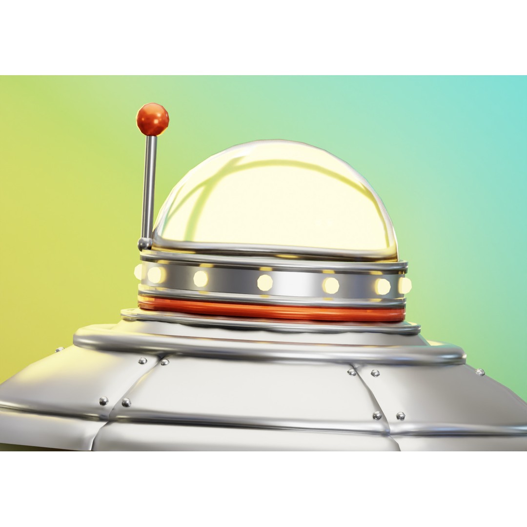 Cartoon UFO 3D Model – Low Poly Flying Saucer, PBR Textures, FBX - View 8