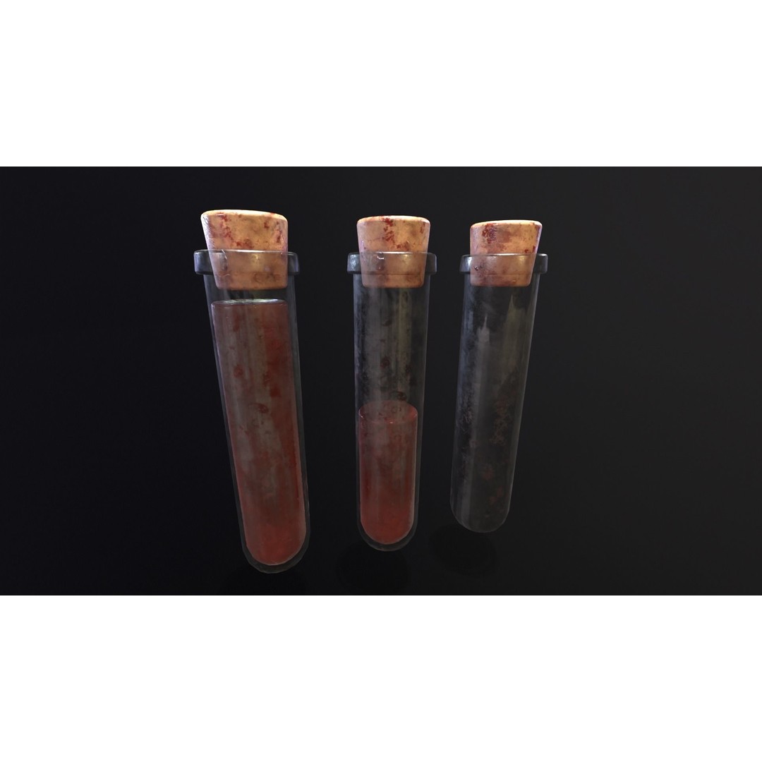 Blood Vials 3D Model – Low Poly PBR Asset, FBX, OBJ - View 3