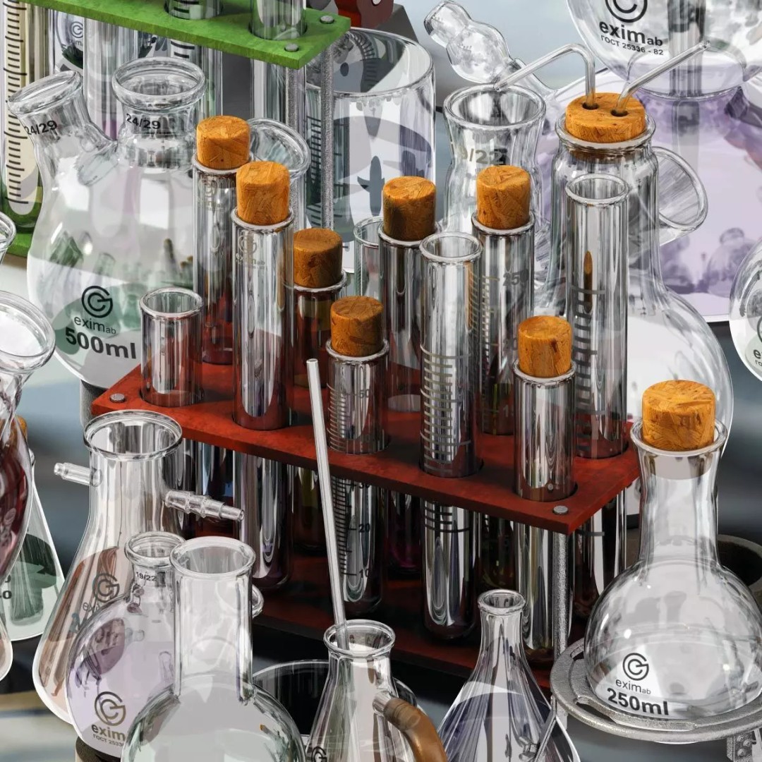 Chemistry Dishes 3D Model – High Poly Laboratory Assets, FBX - View 2