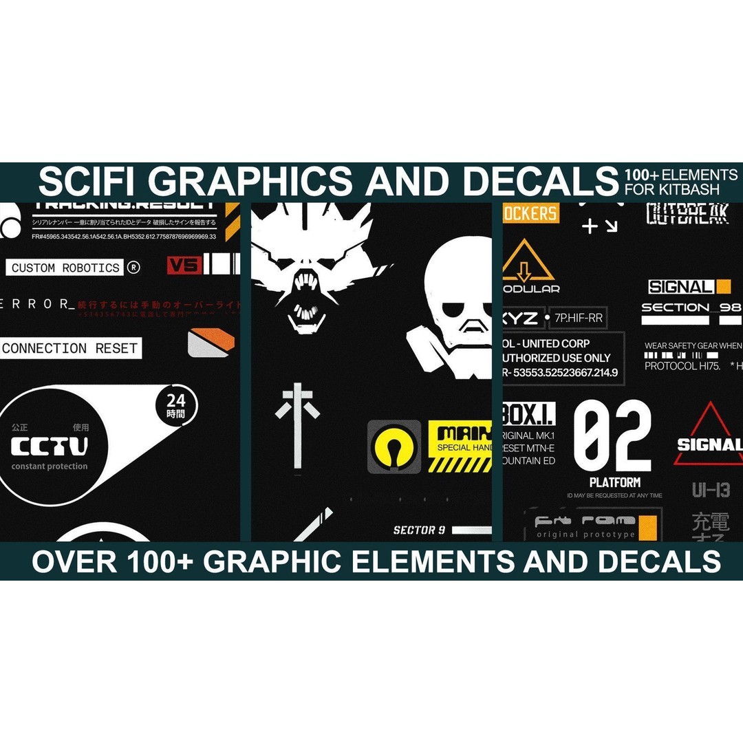 Sci-fi Decals Bundle 3D Model – Futuristic Textures for Games, PBR - View 3