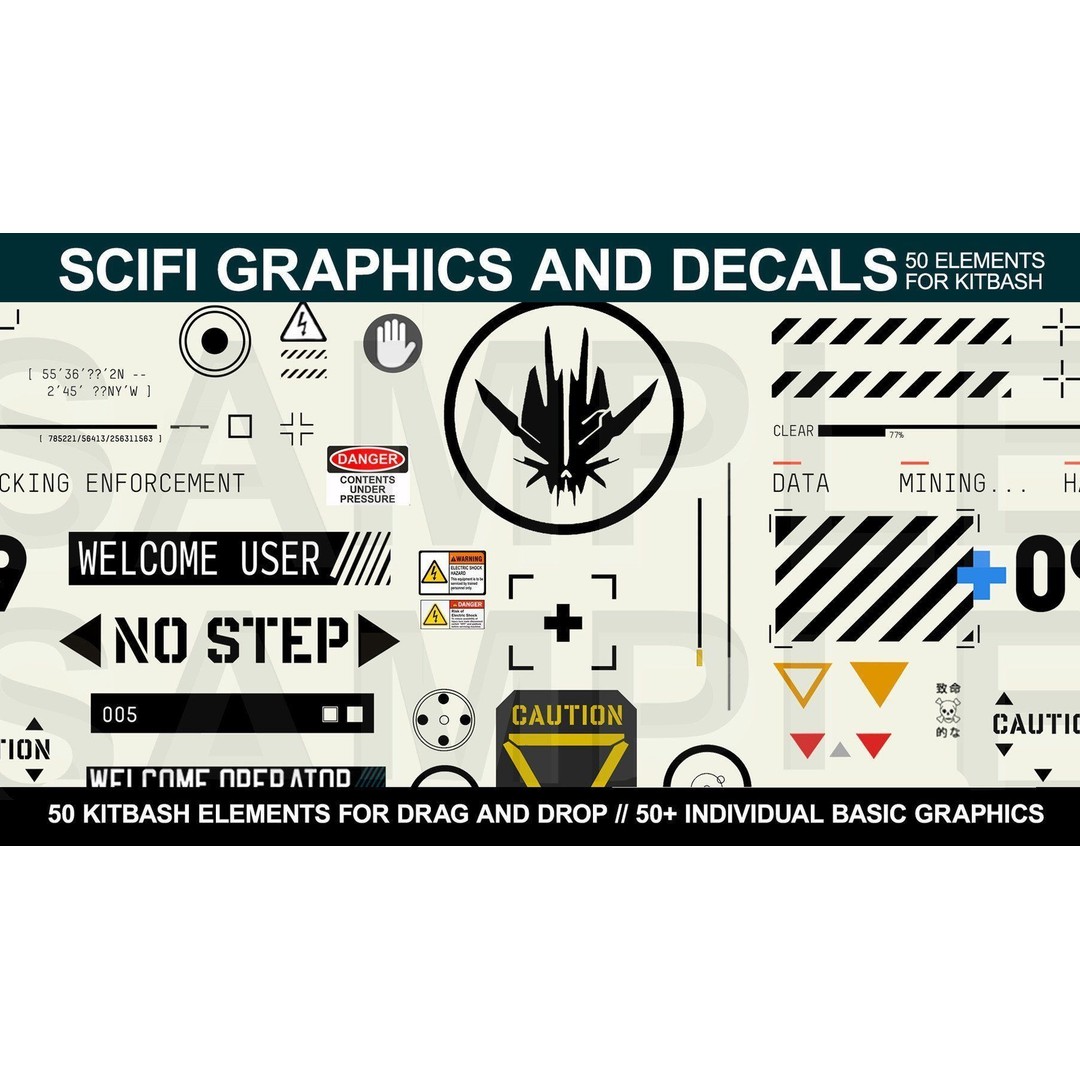 Sci-fi Decals Bundle 3D Model – Futuristic Textures for Games, PBR - View 4