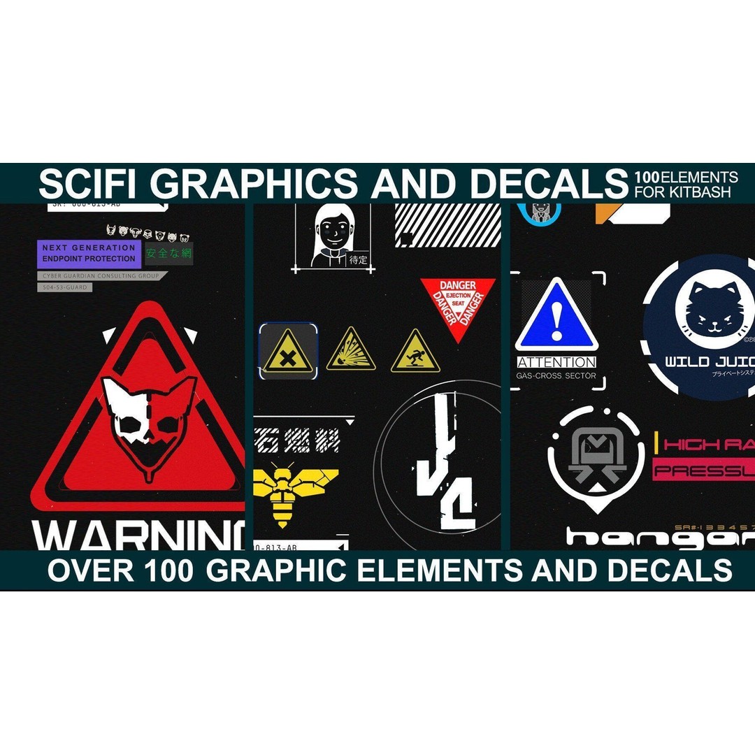 Sci-fi Decals Bundle 3D Model – Futuristic Textures for Games, PBR - View 9