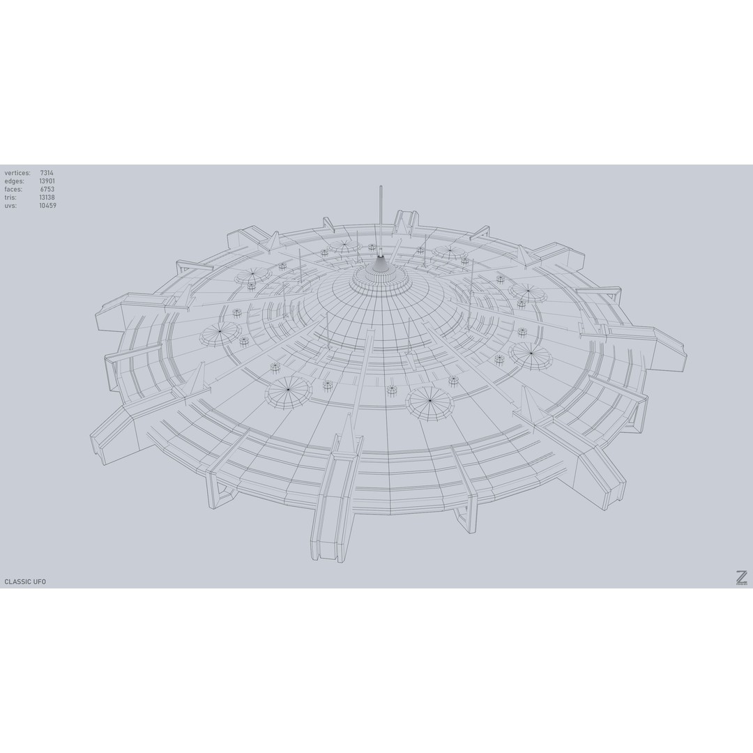 Classic UFO 3D Model – Low Poly Sci-Fi Vehicle, FBX & OBJ Formats