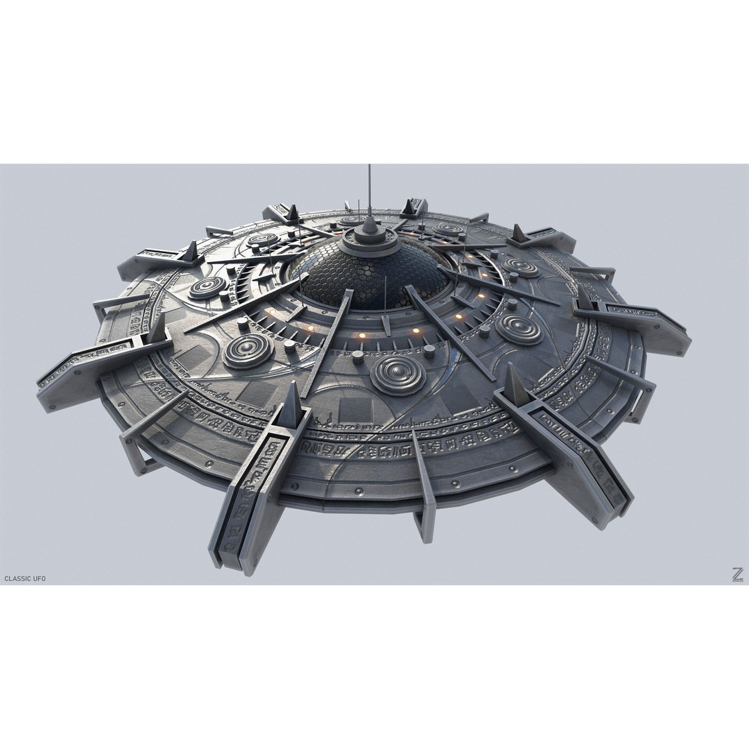 Classic UFO 3D Model – Low Poly Sci-Fi Vehicle, FBX & OBJ Formats - View 10