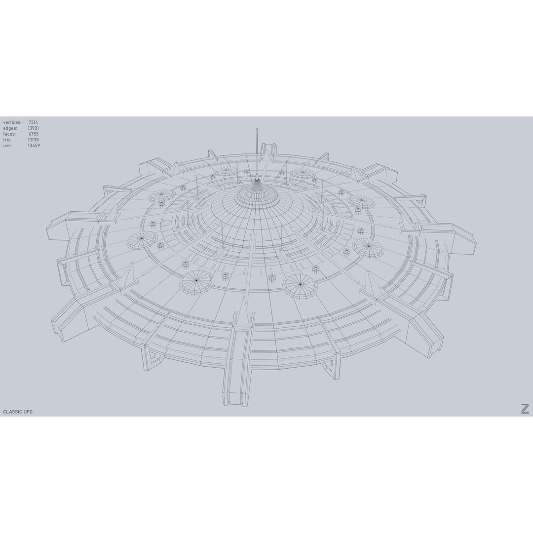 Classic UFO 3D Model – Low Poly Sci-Fi Vehicle, FBX & OBJ Formats - View 11