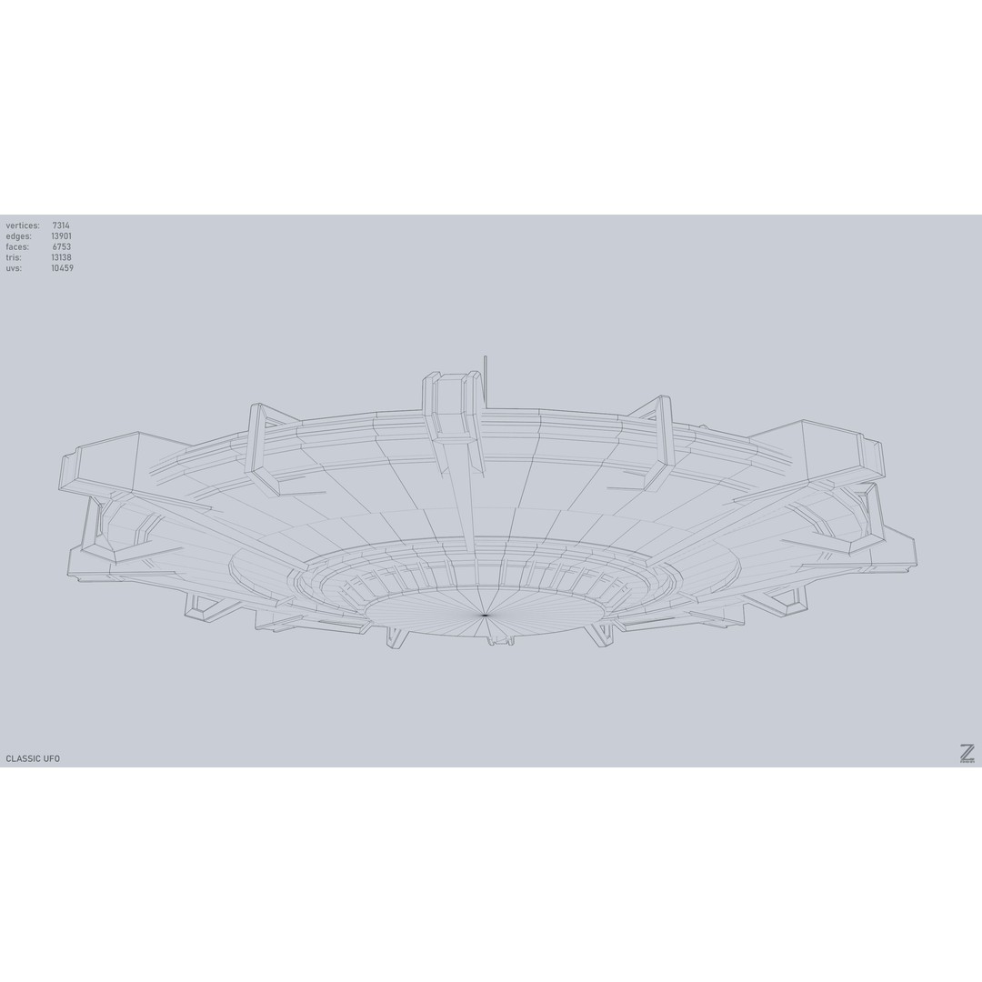 Classic UFO 3D Model – Low Poly Sci-Fi Vehicle, FBX & OBJ Formats - View 14