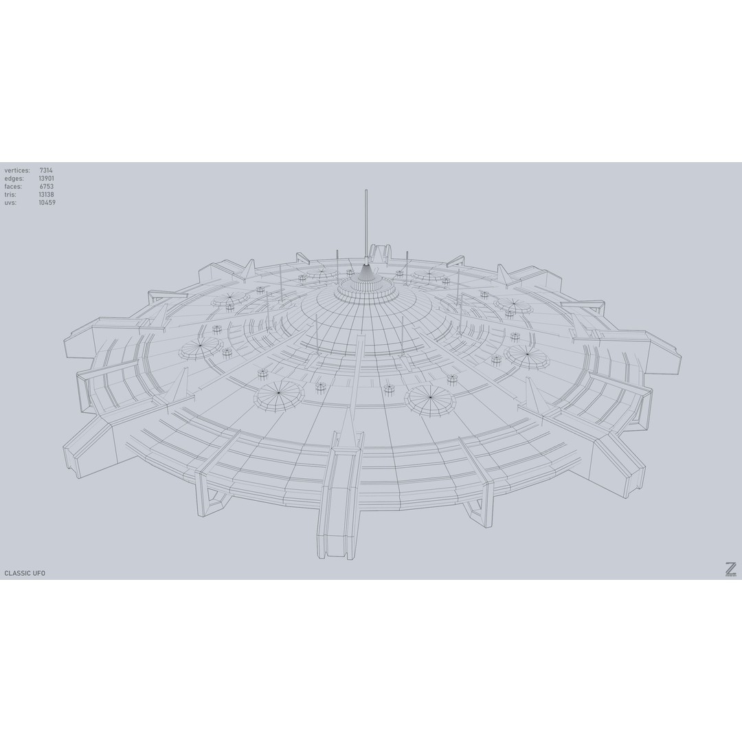 Classic UFO 3D Model – Low Poly Sci-Fi Vehicle, FBX & OBJ Formats - View 15