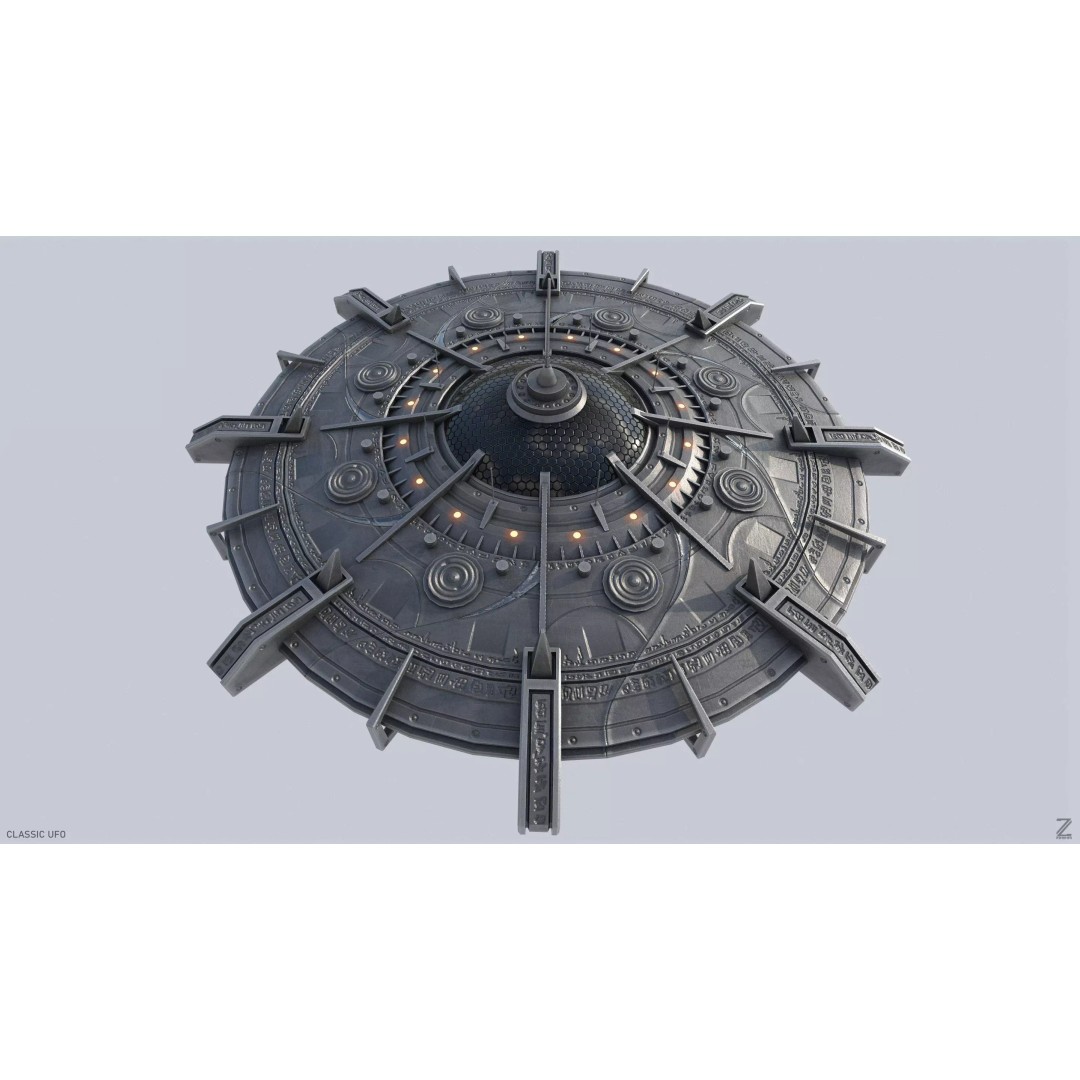 Classic UFO 3D Model – Low Poly Sci-Fi Vehicle, FBX & OBJ Formats - View 2
