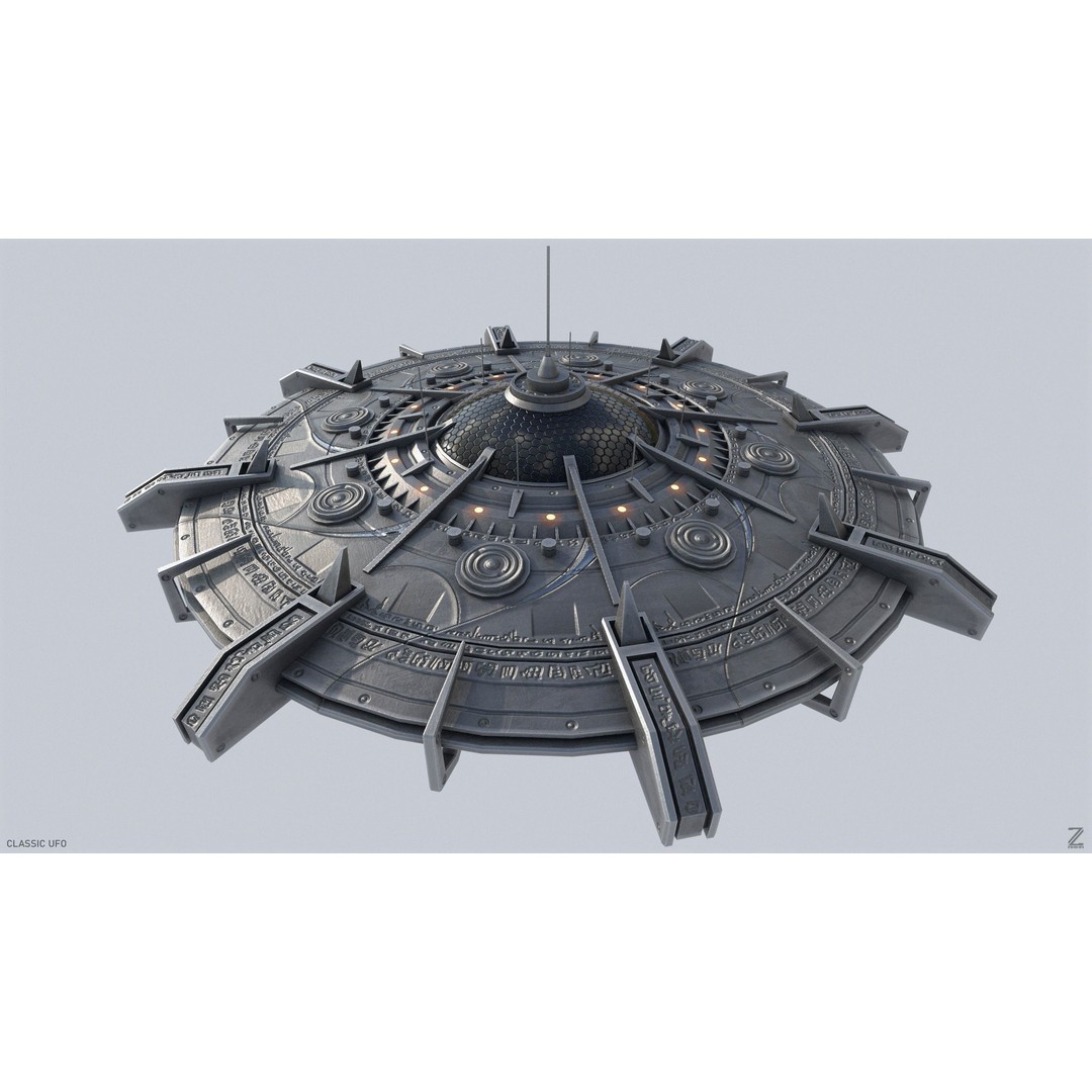 Classic UFO 3D Model – Low Poly Sci-Fi Vehicle, FBX & OBJ Formats - View 3