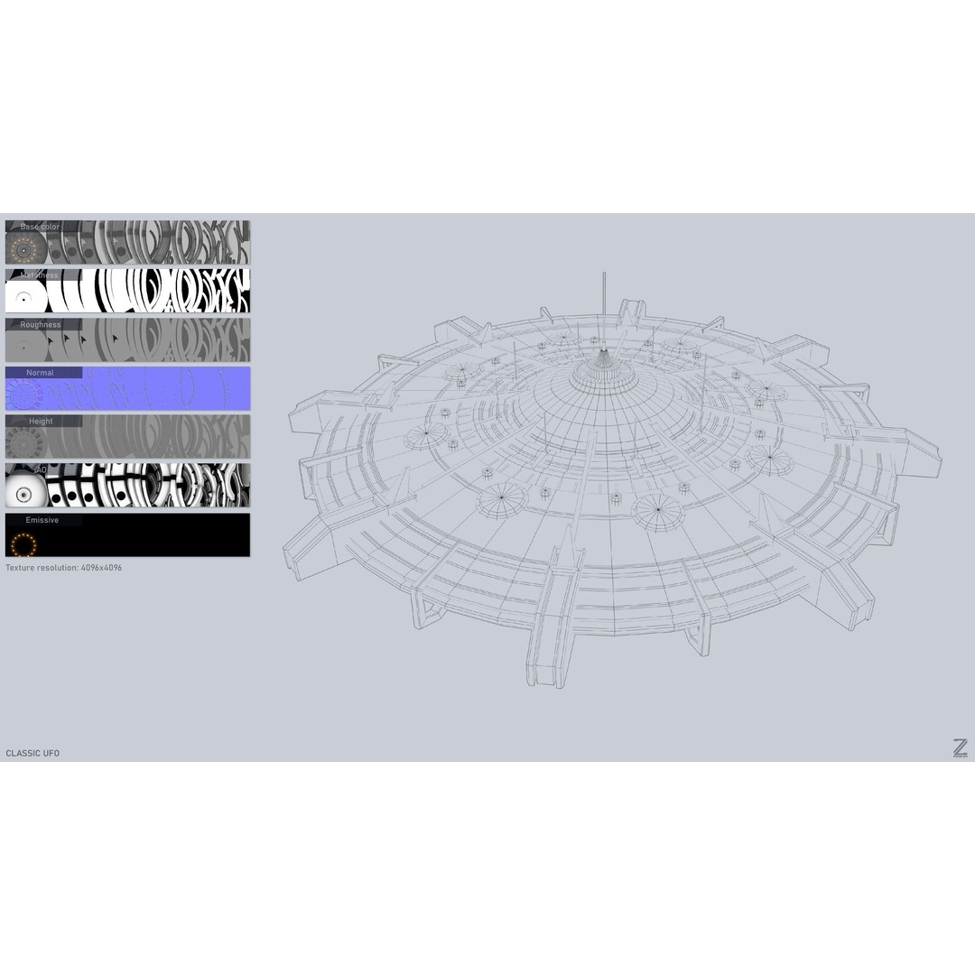 Classic UFO 3D Model – Low Poly Sci-Fi Vehicle, FBX & OBJ Formats - View 4
