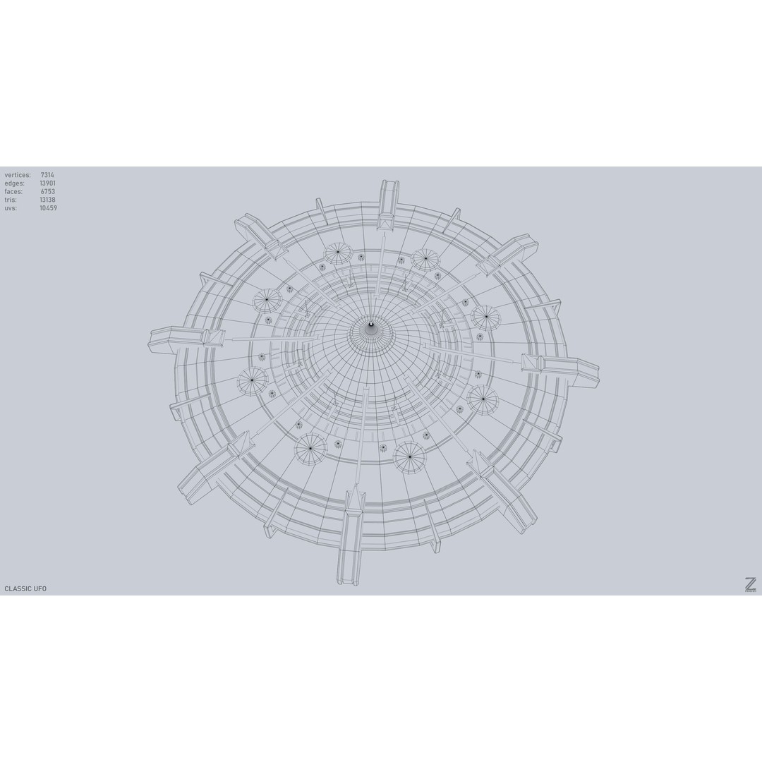 Classic UFO 3D Model – Low Poly Sci-Fi Vehicle, FBX & OBJ Formats - View 5