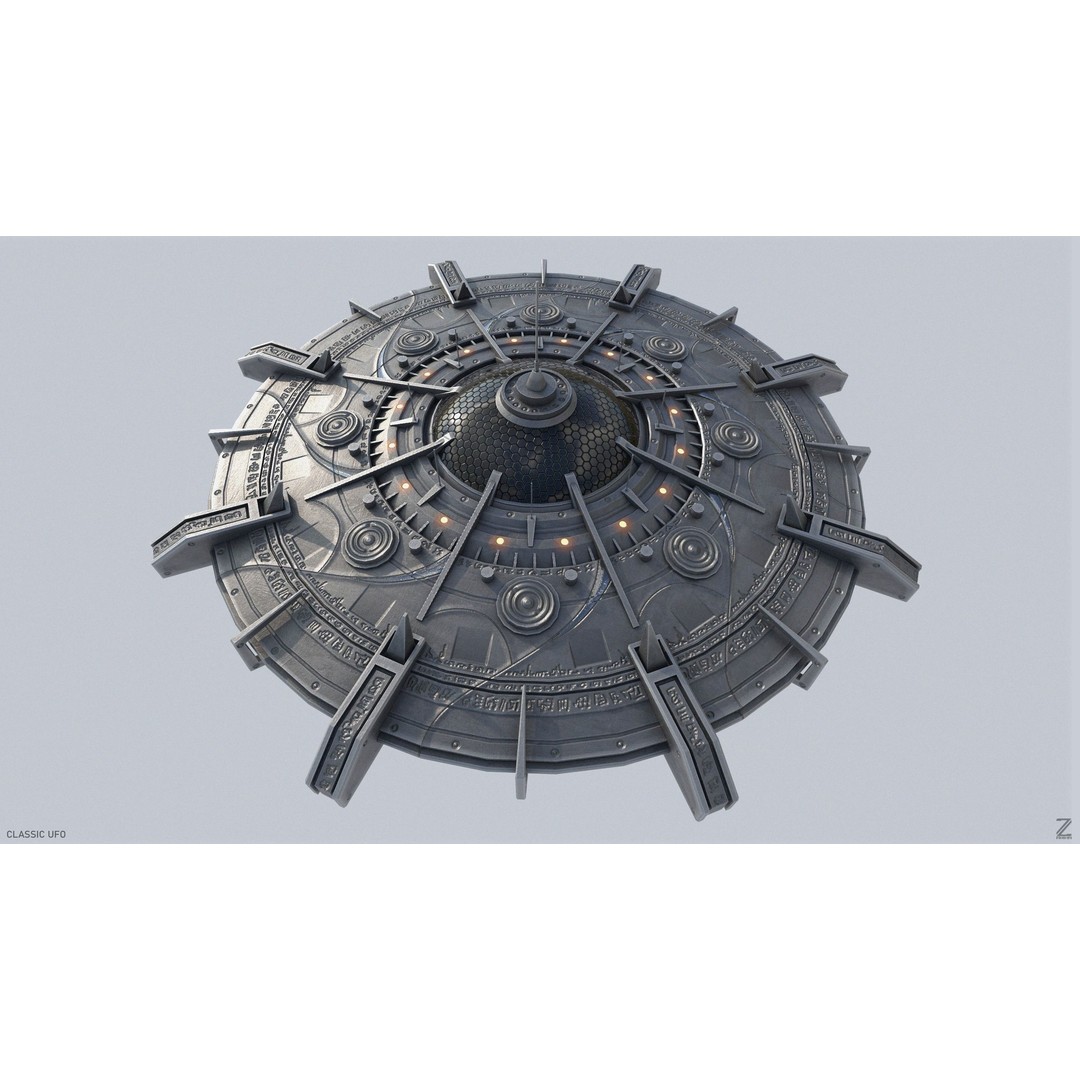 Classic UFO 3D Model – Low Poly Sci-Fi Vehicle, FBX & OBJ Formats - View 6