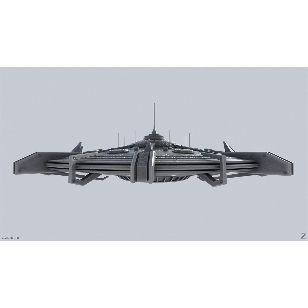 Classic UFO 3D Model – Low Poly Sci-Fi Vehicle, FBX & OBJ Formats - View 8