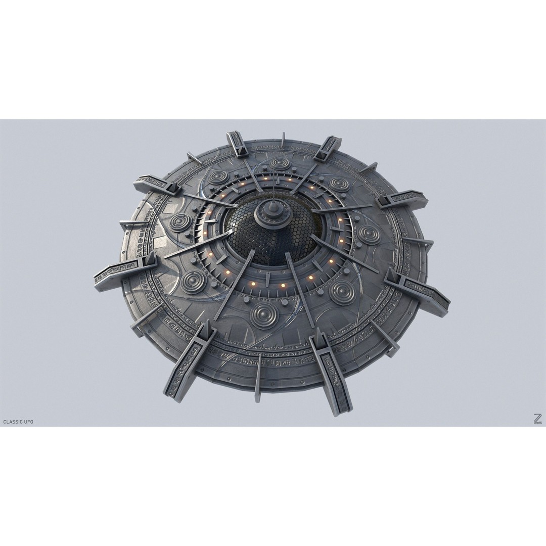 Classic UFO 3D Model – Low Poly Sci-Fi Vehicle, FBX & OBJ Formats - View 9