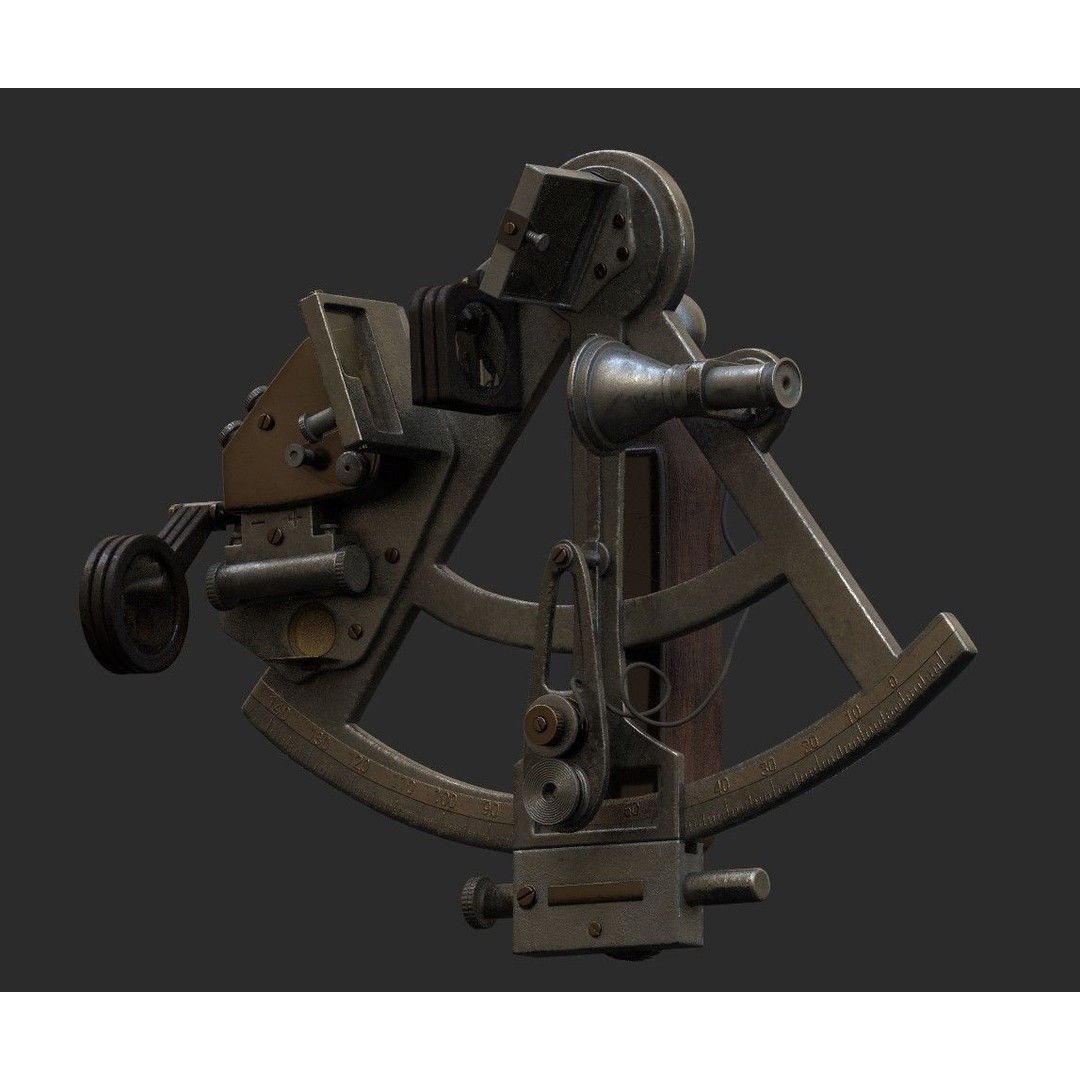 Precision Sextant 3D Model – Low Poly PBR Navigation Tool, Blender - View 10