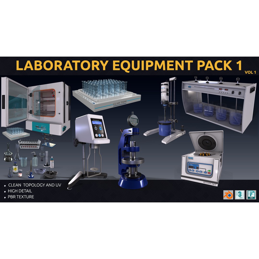 Laboratory Equipment 3D Model – Low Poly PBR Assets, FBX, OBJ - View 3