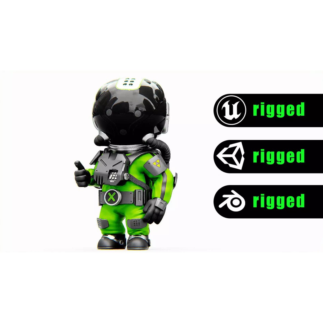 Toon Astronaut K-2500 3D Model – Rigged Sci-Fi Character for Unity & Unreal Engine - View 2