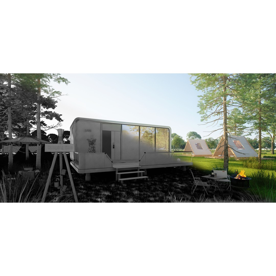 Space Cabin Homestay 3D Model – Modern Capsule Design, FBX - View 3