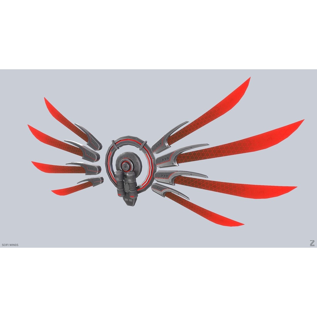 Sci-Fi Wings 3D Model – Low Poly Game Asset, FBX, PBR Textures - View 3