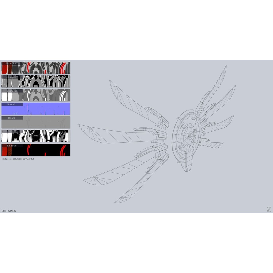 Sci-Fi Wings 3D Model – Low Poly Game Asset, FBX, PBR Textures - View 4