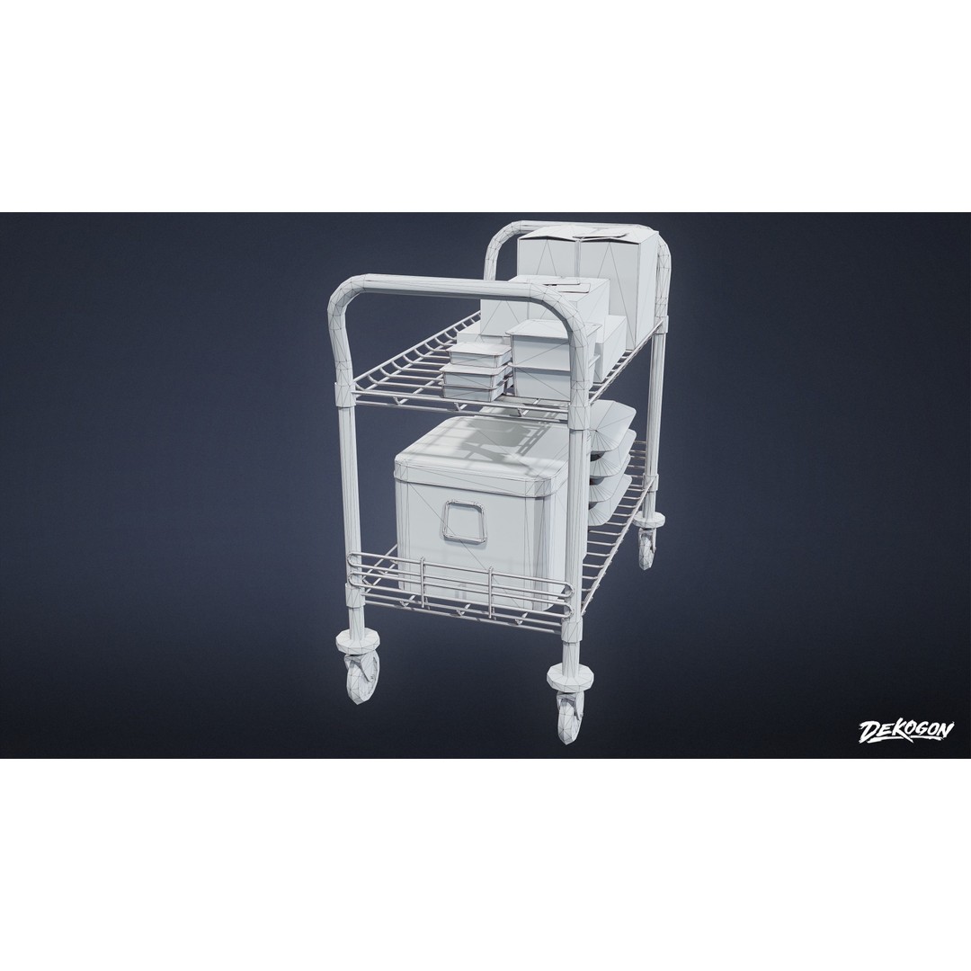 Hospital Supply Cart 3D Model – Low Poly Game Asset, FBX