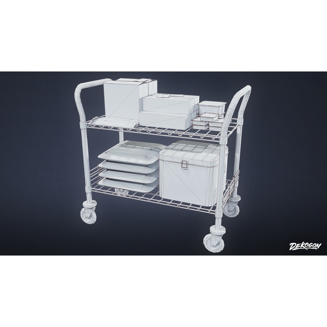 Hospital Supply Cart 3D Model – Low Poly Game Asset, FBX - View 10