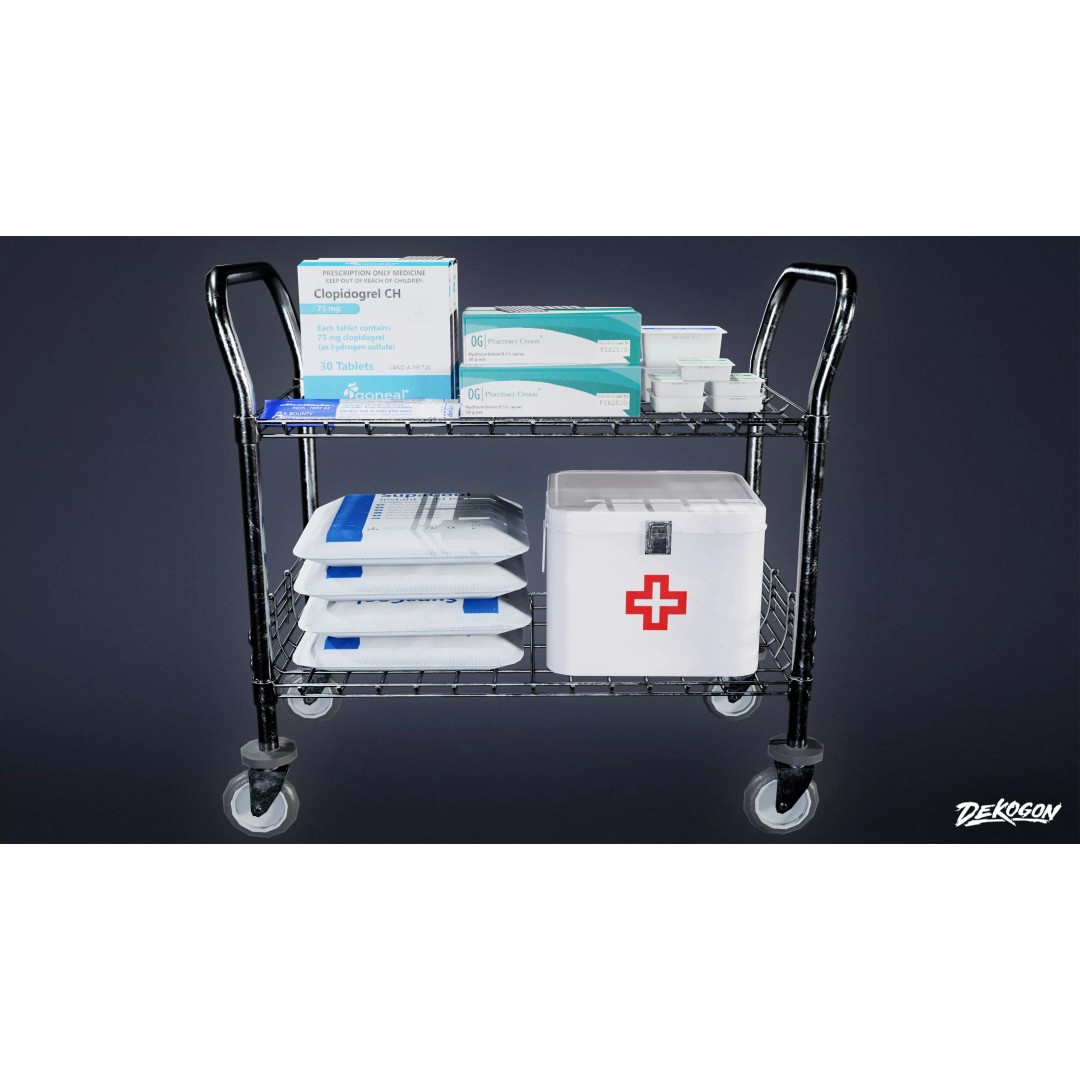 Hospital Supply Cart 3D Model – Low Poly Game Asset, FBX - View 2