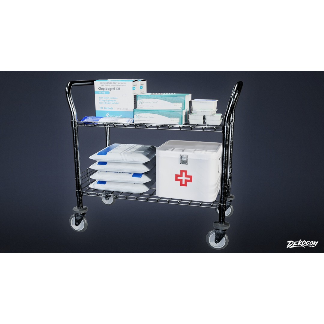 Hospital Supply Cart 3D Model – Low Poly Game Asset, FBX - View 3