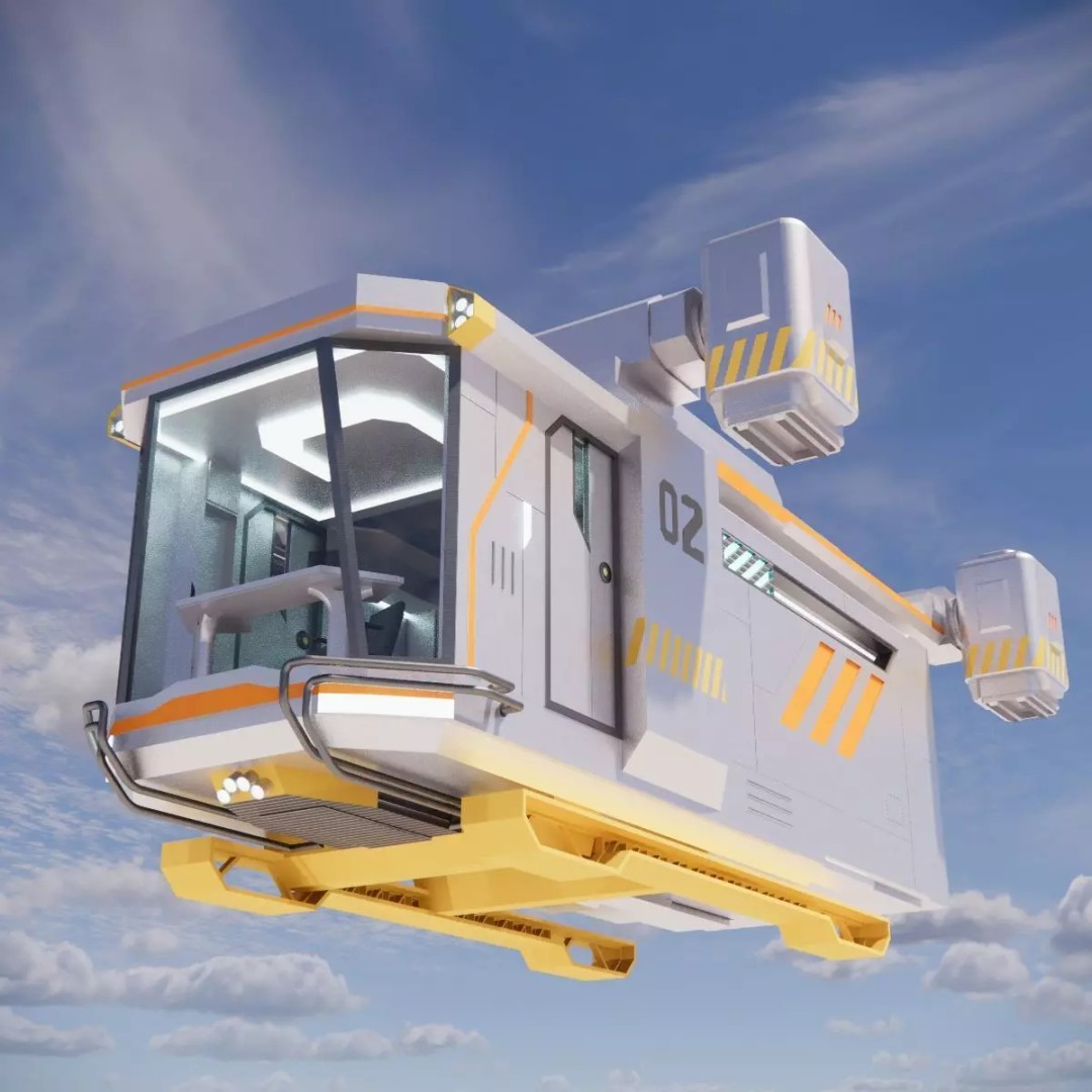 Sci-Fi Personal Aircraft 3D Model – Futuristic Flying Vehicle, FBX - View 2