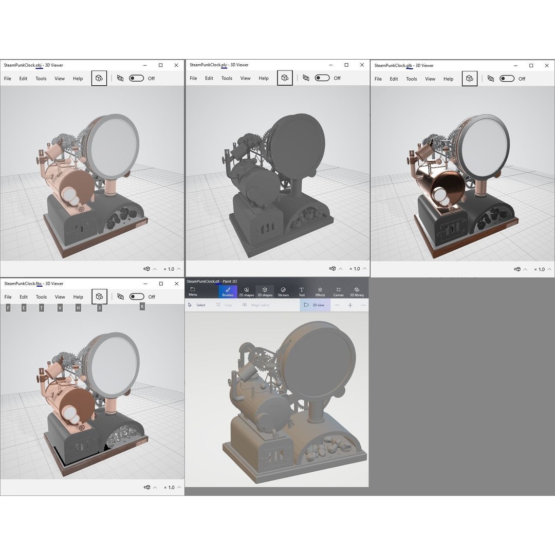 Steampunk Clock 3D Model – PBR Furniture Asset, Blender, FBX, OBJ