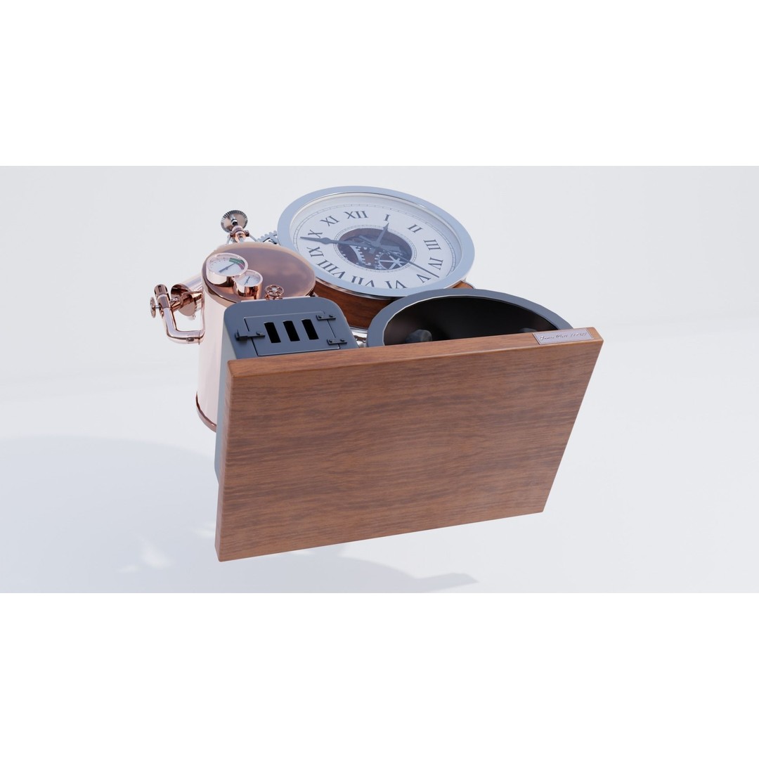 Steampunk Clock 3D Model – PBR Furniture Asset, Blender, FBX, OBJ - View 12