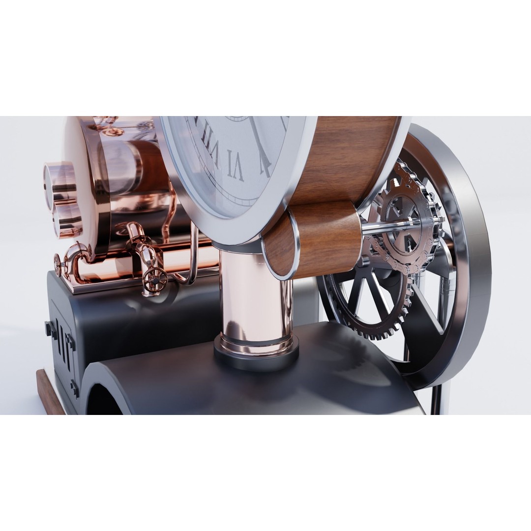 Steampunk Clock 3D Model – PBR Furniture Asset, Blender, FBX, OBJ - View 15