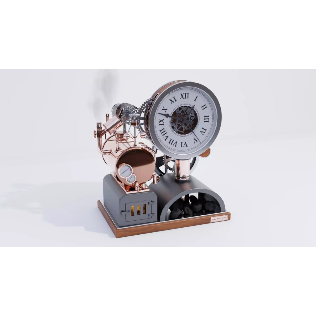 Steampunk Clock 3D Model – PBR Furniture Asset, Blender, FBX, OBJ - View 2