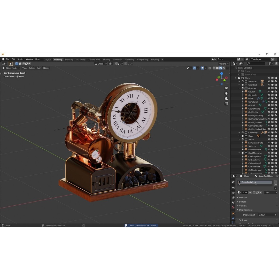 Steampunk Clock 3D Model – PBR Furniture Asset, Blender, FBX, OBJ - View 21