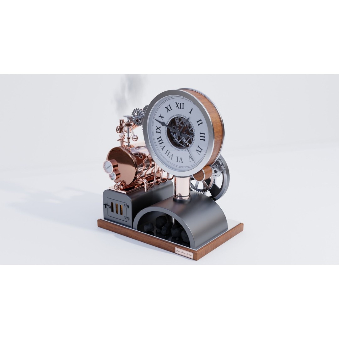 Steampunk Clock 3D Model – PBR Furniture Asset, Blender, FBX, OBJ - View 3