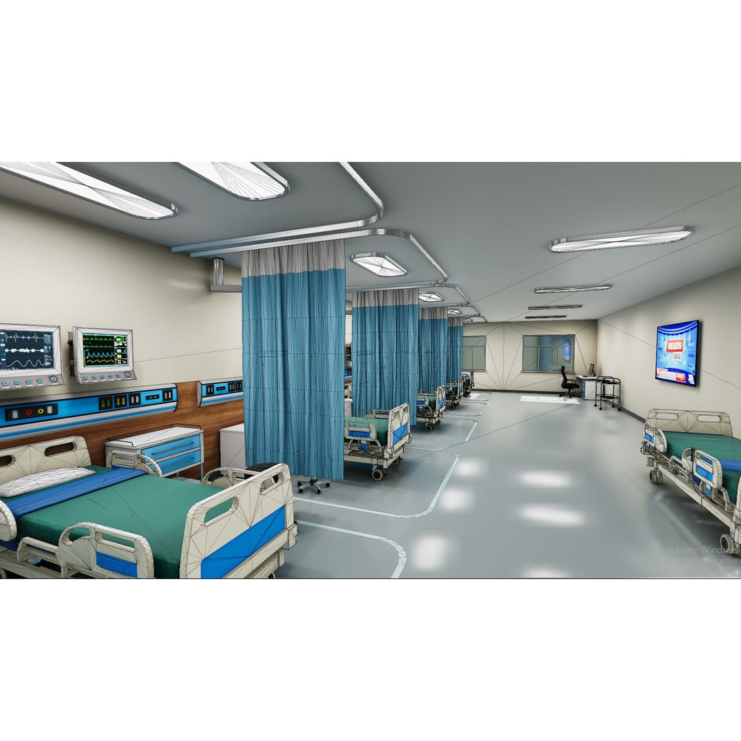 Hospital Wardroom 3D Model – Low Poly Medical Asset, FBX, Unity - View 3
