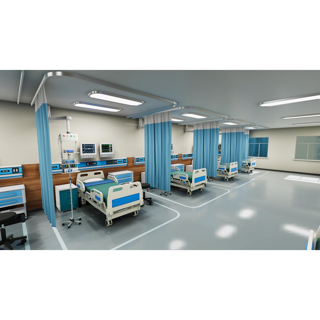 Hospital Wardroom 3D Model – Low Poly Medical Asset, FBX, Unity - View 4