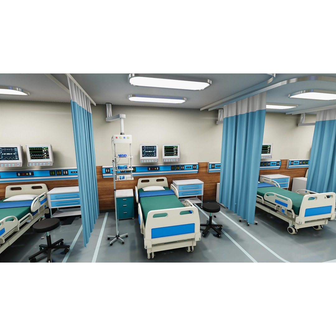 Hospital Wardroom 3D Model – Low Poly Medical Asset, FBX, Unity - View 5