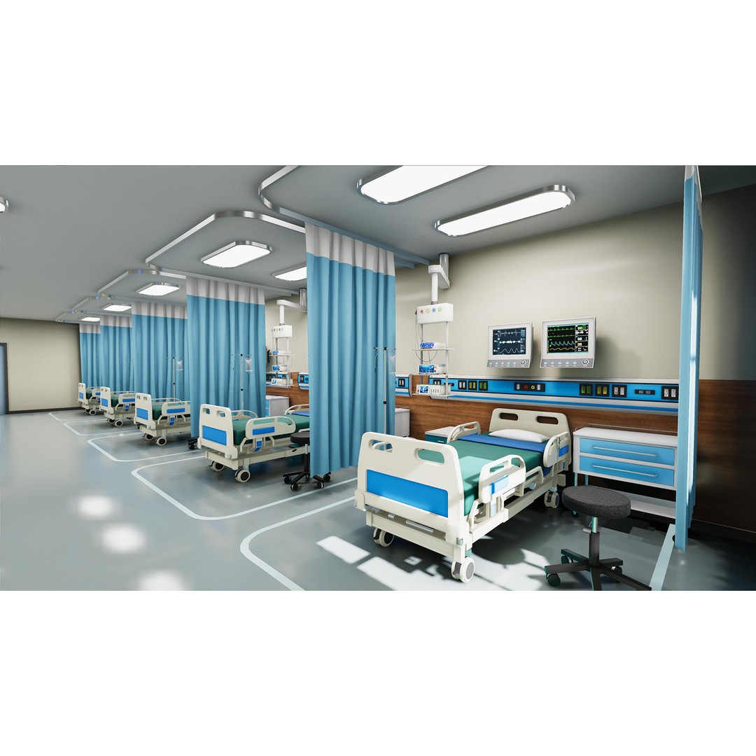 Hospital Wardroom 3D Model – Low Poly Medical Asset, FBX, Unity - View 7