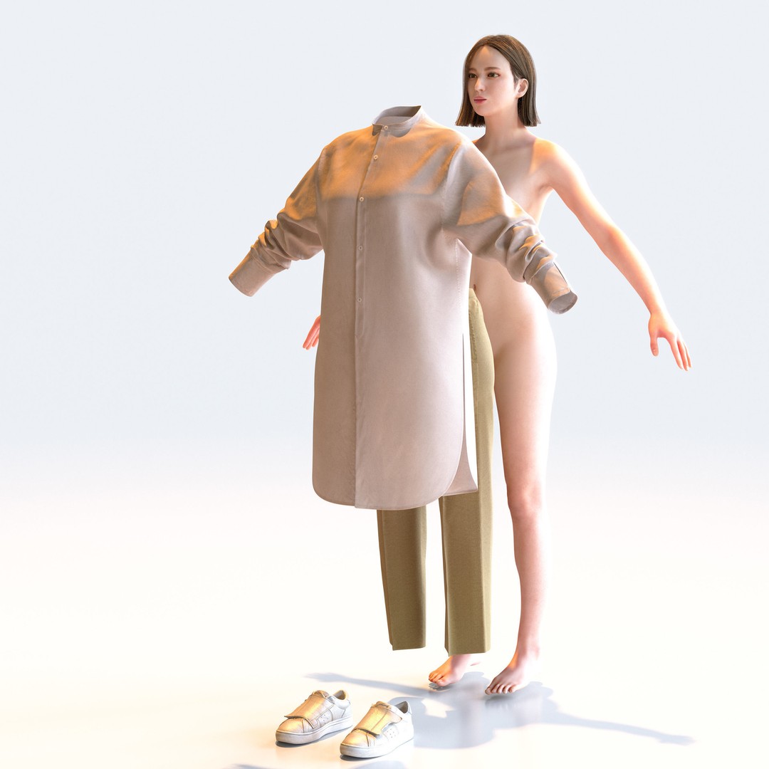 Asian Casual Woman 3D Model – A-Pose, Game-Ready, FBX, Blender