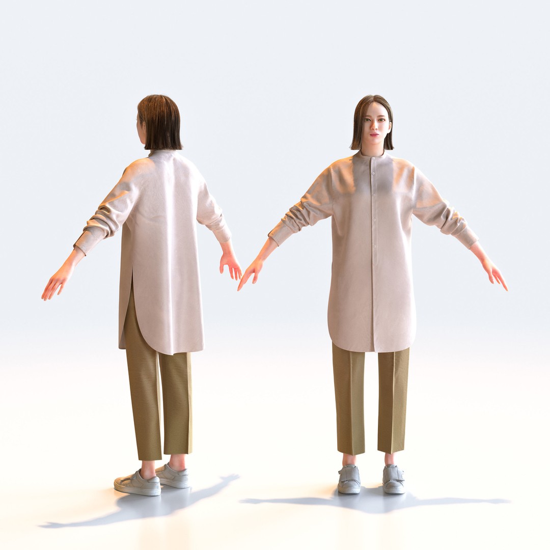 Asian Casual Woman 3D Model – A-Pose, Game-Ready, FBX, Blender - View 3