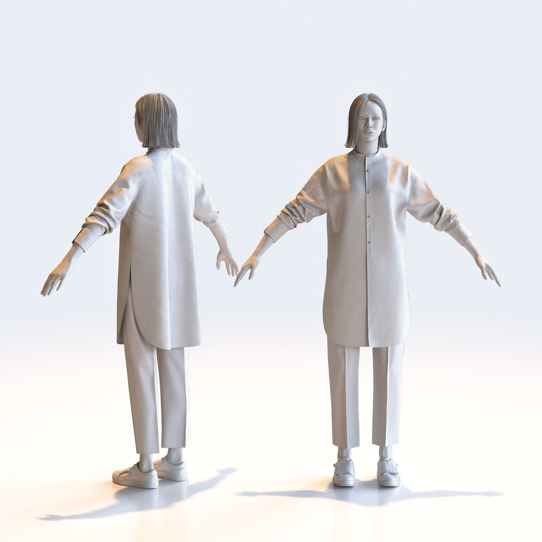 Asian Casual Woman 3D Model – A-Pose, Game-Ready, FBX, Blender - View 4