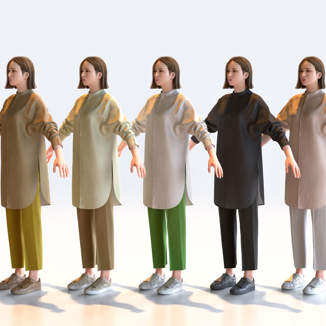 Asian Casual Woman 3D Model – A-Pose, Game-Ready, FBX, Blender - View 6