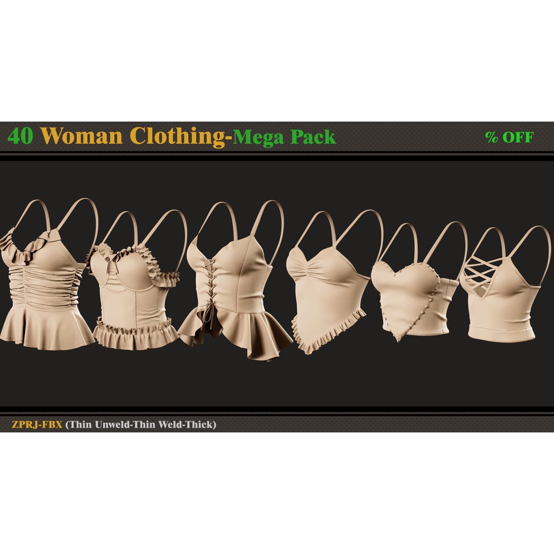 40 Woman Clothing 3D Model – Diverse Styles, FBX, PBR Ready