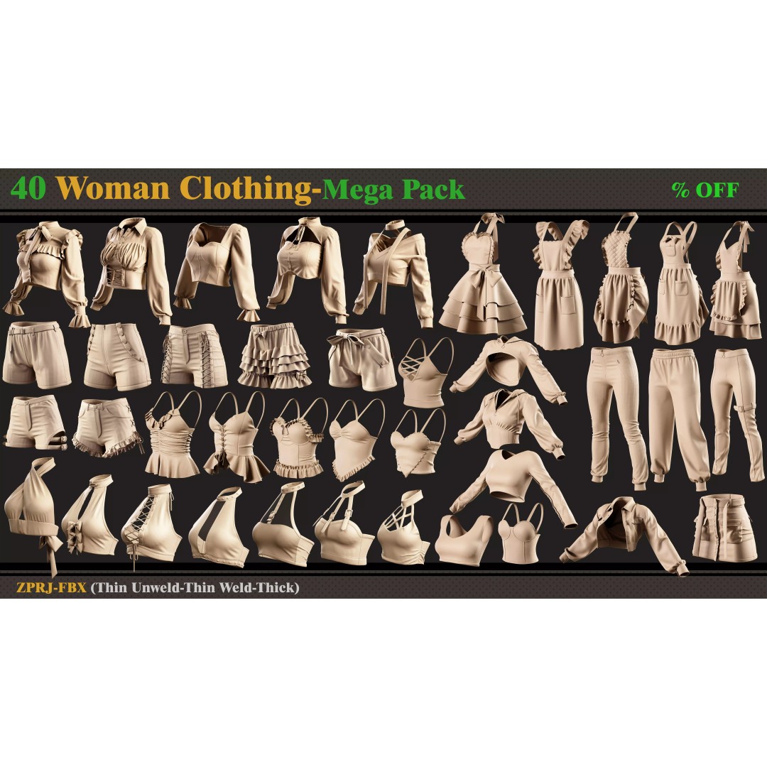 40 Woman Clothing 3D Model – Diverse Styles, FBX, PBR Ready - View 2