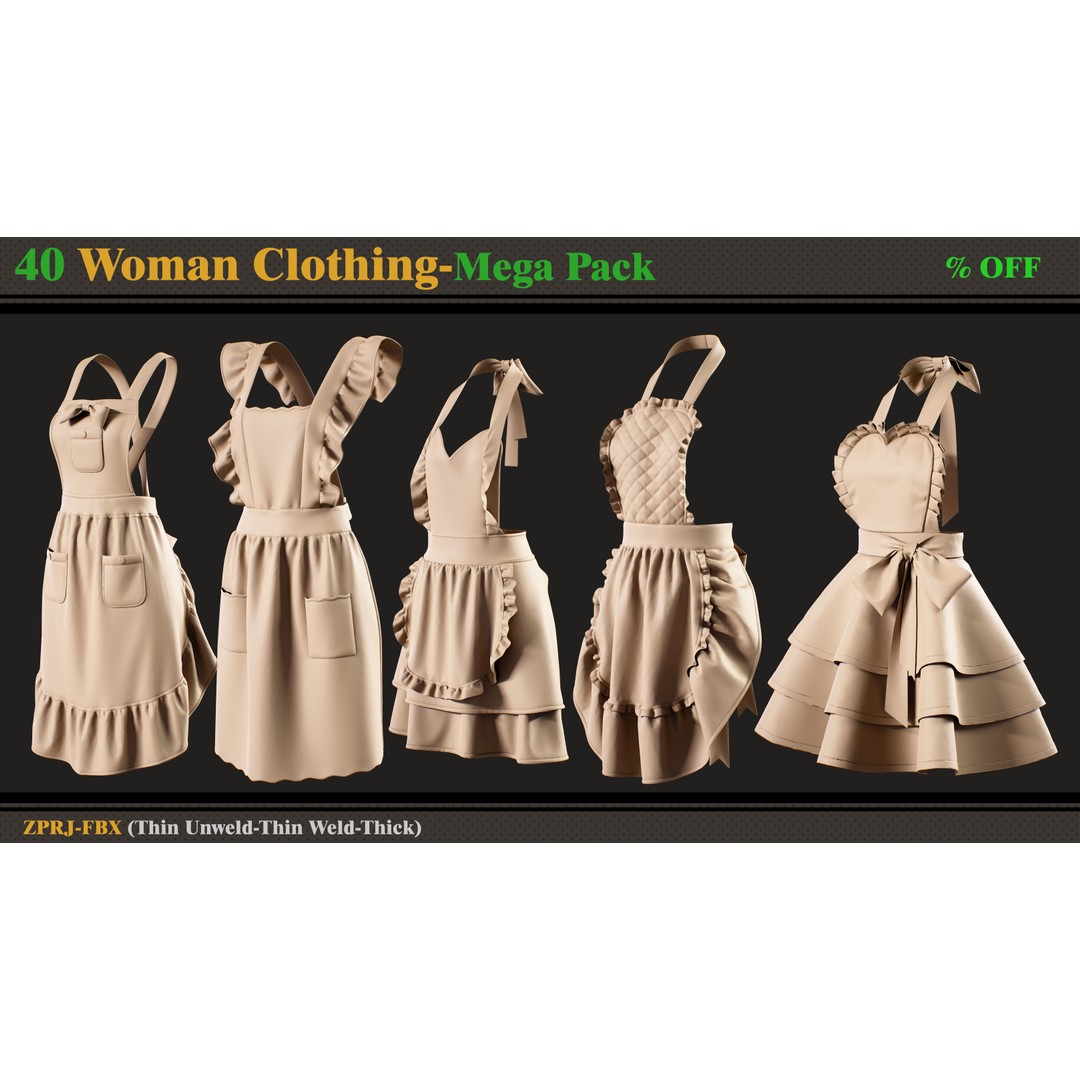 40 Woman Clothing 3D Model – Diverse Styles, FBX, PBR Ready - View 4