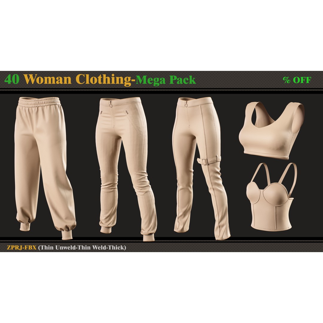 40 Woman Clothing 3D Model – Diverse Styles, FBX, PBR Ready - View 5