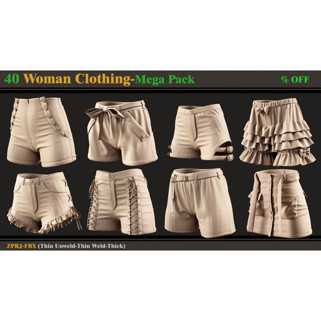 40 Woman Clothing 3D Model – Diverse Styles, FBX, PBR Ready - View 6