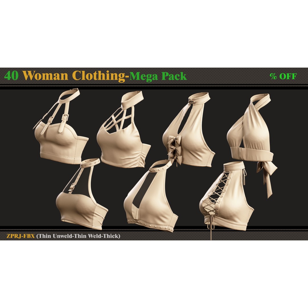 40 Woman Clothing 3D Model – Diverse Styles, FBX, PBR Ready - View 7